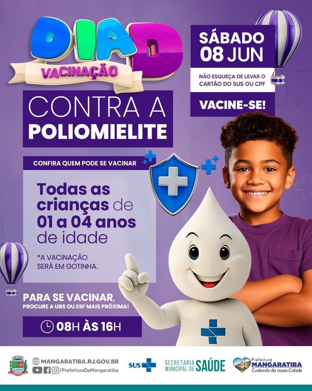 08/06: Participe do ‘Dia D’ de Vacinação contra Poliomielite